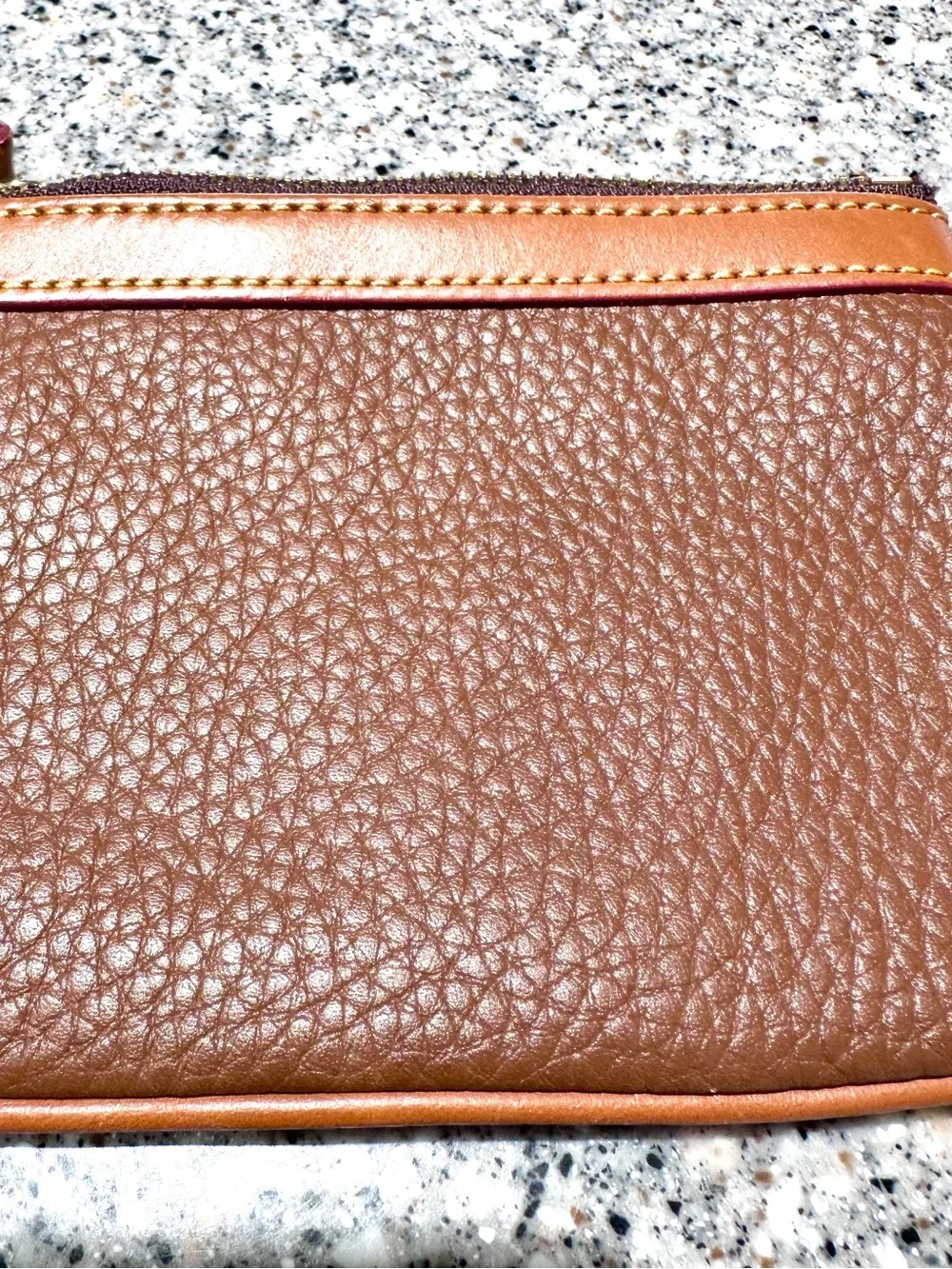 Dooney & Bourke Brown Pebbled Leather Wristlet with Tan Trim